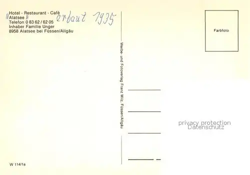 AK / Ansichtskarte Fuessen_Allgaeu Hotel Restaurant Cafe Alatsee Fuessen Allgaeu