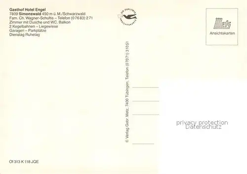 AK / Ansichtskarte Simonswald_Simonswaeldertal Gasthof Hotel Engel Gastraeume 