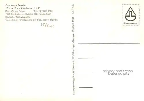AK / Ansichtskarte Biederbach_Schwarzwald Gasthaus Pension Zum Deutschen Hof Terrasse Gaststube Panorama Biederbach Schwarzwald