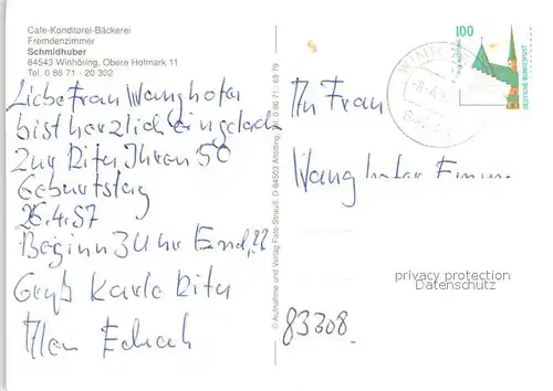 AK / Ansichtskarte Winhoering Cafe Konditorei Schmidhuber Kuchentheke Eingangstor Winhoering