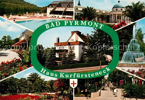 AK / Ansichtskarte Bad_Pyrmont Haus Kurfuersteneck Schwimmbad Park Springbrunnen Bad_Pyrmont
