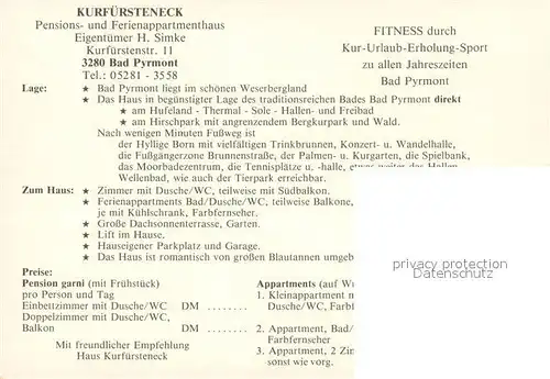 AK / Ansichtskarte Bad_Pyrmont Haus Kurfuersteneck Schwimmbad Park Springbrunnen Bad_Pyrmont