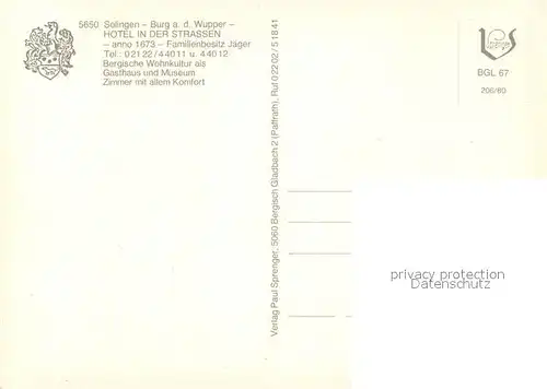 AK / Ansichtskarte Solingen Hotel in der Strassen Pferdekutsche Solingen