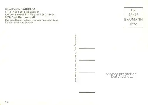 AK / Ansichtskarte Bad_Reichenhall Hotel Pension Aurora Bad_Reichenhall