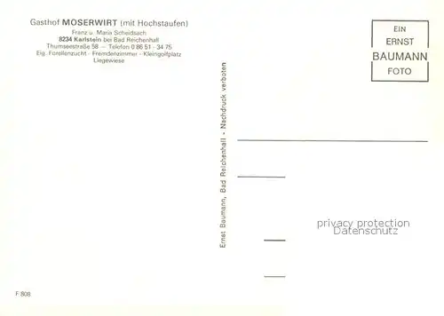 AK / Ansichtskarte Karlstein_Oberbayern Gasthof Moserwirt mit Hochstaufen Karlstein_Oberbayern