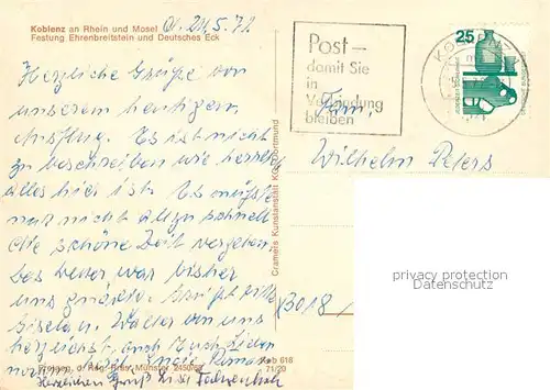 AK / Ansichtskarte Koblenz_Rhein Fliegeraufnahme mit Festung Ehrenbreitstein und Deutsches Eck Koblenz_Rhein