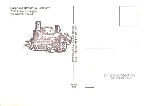 AK / Ansichtskarte Haagen_Loerrach Burgruine Roetteln Fliegeraufnahme Haagen Loerrach
