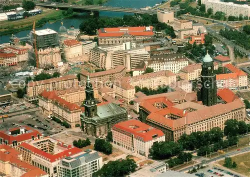 AK / Ansichtskarte Dresden Kreuzkirche und Gemeindehaus am Altmarkt Rathaus und Frauenkirche Fliegeraufnahme Dresden