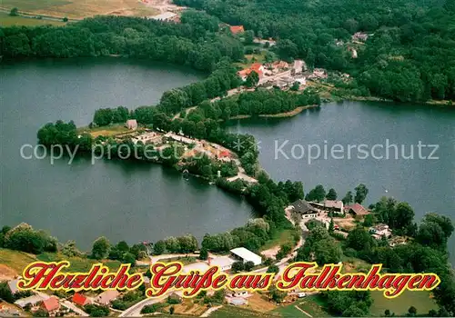 AK / Ansichtskarte Falkenhagen_Mark Fliegeraufnahme mit Burgsee und Schweizer Haus Falkenhagen Mark