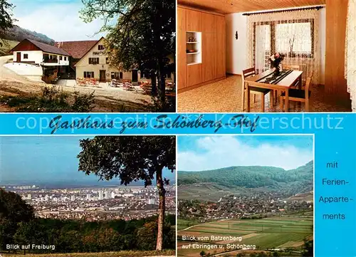 AK / Ansichtskarte Ebringen_Breisgau Gasthaus zum Schoenberg Hof Blick auf Freiburg Panorama Ebringen Breisgau