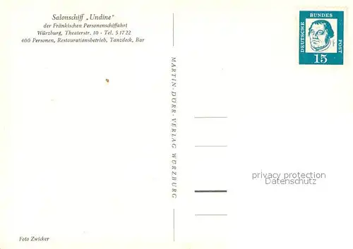AK / Ansichtskarte Wuerzburg Salonschiff Undine der Fraenkischen Personenschiffahrt Wuerzburg