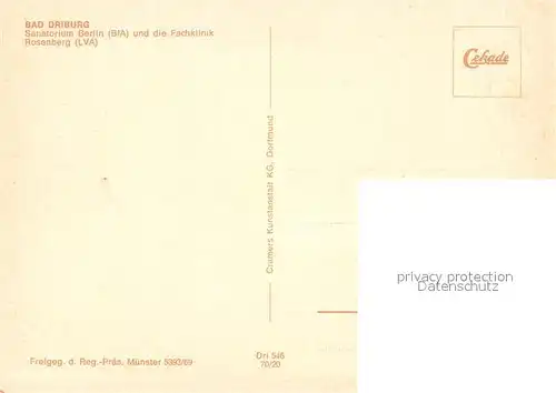 AK / Ansichtskarte Bad_Driburg Sanatorium Berlin BfA und Fachklinik Rosenberg LVA Fliegeraufnahme Bad_Driburg