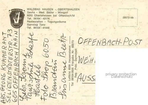 AK / Ansichtskarte Obertshausen Waldbad Hausen Minigolf Fliegeraufnahme Obertshausen