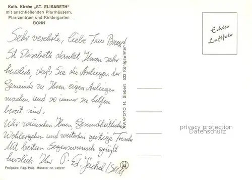 AK / Ansichtskarte Bonn_Rhein Kath Kirche St Elisabeth Fliegeraufnahme Bonn_Rhein