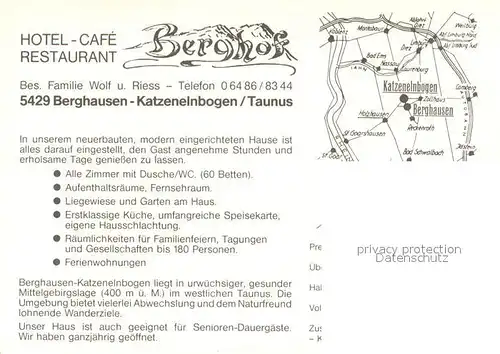 AK / Ansichtskarte Berghausen_Katzenelnbogen Hotel Cafe Restaurant Berghof Panorama Gaststube Berghausen Katzenelnbogen