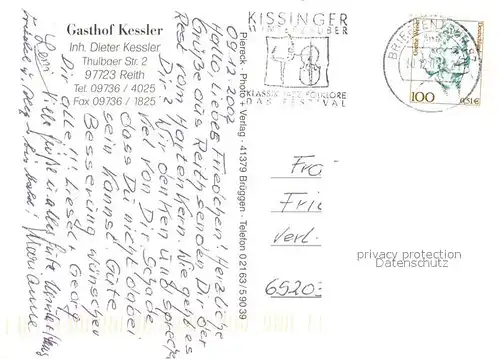 AK / Ansichtskarte Reith_Unterfranken Gasthof Kessler Kirche Thulba Hetzsteg Gedenkstein Tausendjaehrige Eiche Reith Unterfranken