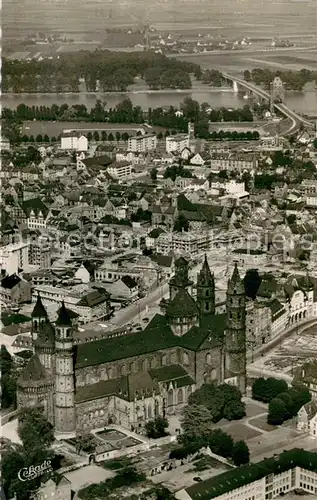 AK / Ansichtskarte Worms_Rhein Fliegeraufnahme mit Dom Nibelungenbruecke und Rhein Worms Rhein