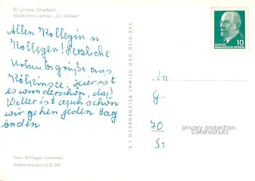 AK / Ansichtskarte Koelpinsee_Usedom FDGB Erholungsheim Zur Ostsee Koelpinsee Usedom