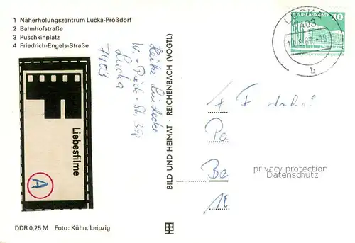 AK / Ansichtskarte Lucka_Thueringen Naherholungszentrum Lucka Proessdorf Bahnhofstrasse Puschkinplatz Friedrich Engels Strasse Lucka Thueringen