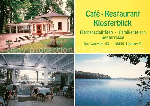 AK / Ansichtskarte Lindow_Mark Cafe Restaurant Klosterblick Gastraum Wutzsee Lindow Mark
