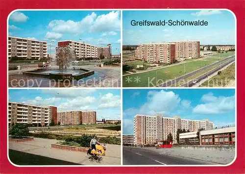 AK / Ansichtskarte Greifswald Brunnen am Ambulatorium Hochhaeuser Sporthalle Greifswald