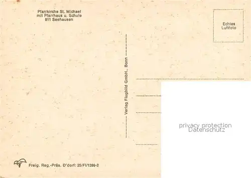 AK / Ansichtskarte Seehausen_Staffelsee Pfarrkirche St. Michael Pfarrhaus Schule Fliegeraufnahme Seehausen_Staffelsee