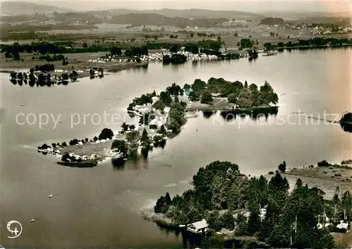 AK / Ansichtskarte Seehausen_Staffelsee Zeltplatz Insel Buchau Fliegeraufnahme Seehausen_Staffelsee