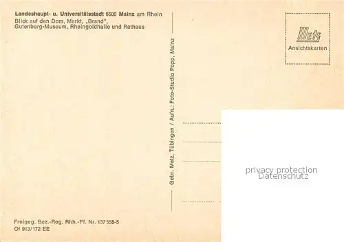 AK / Ansichtskarte Mainz_Rhein Stadtzentrum Dom Markt Brand Gutenberg Museum Rheingoldhalle Rathaus Fliegeraufnahme Mainz Rhein