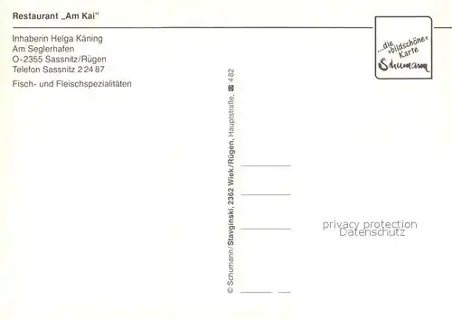 AK / Ansichtskarte Sassnitz_Ostseebad_Ruegen Restaurant am Kai  Gastraeume Seglerhafen Sassnitz_Ostseebad_Ruegen