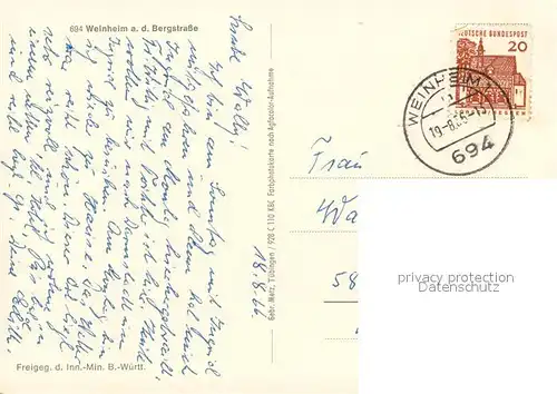 AK / Ansichtskarte Weinheim_Bergstrasse Fliegeraufnahme Weinheim_Bergstrasse