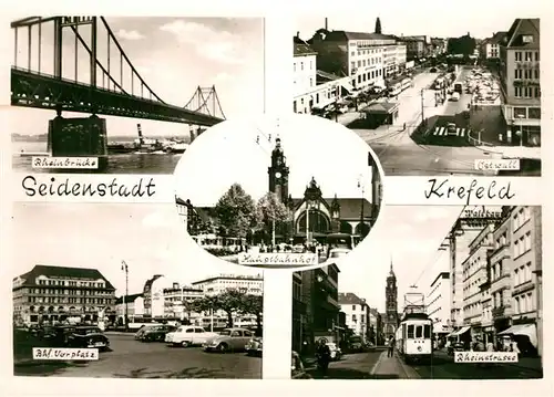 AK / Ansichtskarte Krefeld Rheinbruecke Ostwall Bahnhof Vorplatz Rheinstrasse Hauptbahnhof Krefeld