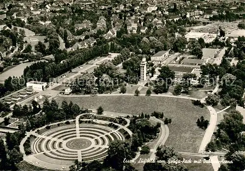 AK / Ansichtskarte Essen_Ruhr Fliegeraufnahme mit Gruga Park und Dahlien Arena Essen_Ruhr