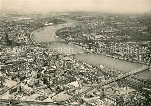 AK / Ansichtskarte Koeln_Rhein Fliegeraufnahme mit Severinsbruecke Deutzer Bruecke und Hohenzollernbruecke Koeln_Rhein