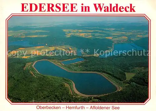 AK / Ansichtskarte Edersee Fliegeraufnahme mit Oberbecken Hemfurt und Affoldener See Edersee