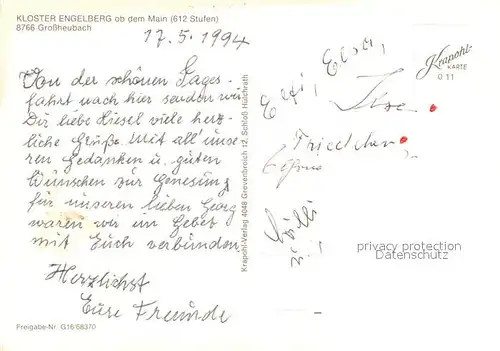 AK / Ansichtskarte Grossheubach Kloster Engelberg Fliegeraufnahme Grossheubach