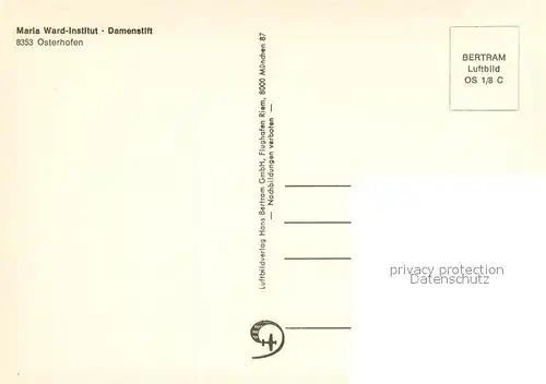 AK / Ansichtskarte Osterhofen_Niederbayern Maria Ward Institut Damenstift Fliegeraufnahme Osterhofen_Niederbayern
