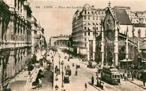 AK / Ansichtskarte Strassenbahn Lyon Place des Cordeliers 