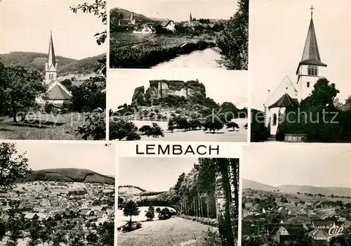 AK / Ansichtskarte Lembach_Bas_Rhin_Elsass Eglise catholique La Sauer Eglise protestante Ruine Fleckenstein Vue generale Route de Lembach Lembach_Bas_Rhin_Elsass