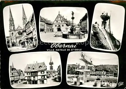 AK / Ansichtskarte Obernai_Bas_Rhin Eglise Place de la Republique et Fontaine Ste Odile Nid de Cigognes Place de lEtoile La Piscine Obernai_Bas_Rhin