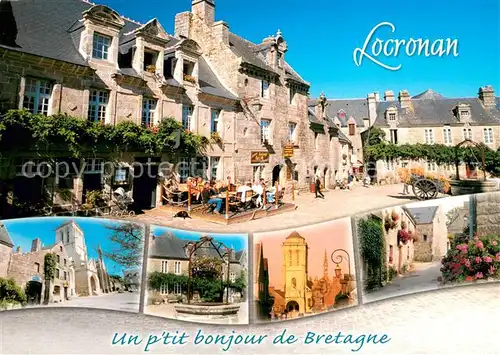 AK / Ansichtskarte Locronan La place et ses belles demeures de granit leglise Saint Ronan le puits le clocher de leglise les maisons fleuries Locronan
