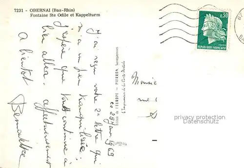 AK / Ansichtskarte Obernai_Bas_Rhin Fontaine Ste Odile et Kappelturm Obernai_Bas_Rhin