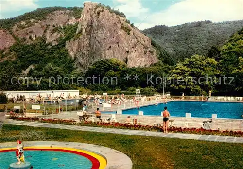 AK / Ansichtskarte Bad_Muenster_Stein_Ebernburg Thermalschwimmbad mit Rheingrafenstein Bad_Muenster