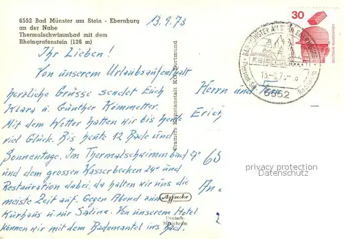 AK / Ansichtskarte Bad_Muenster_Stein_Ebernburg Thermalschwimmbad mit Rheingrafenstein Bad_Muenster