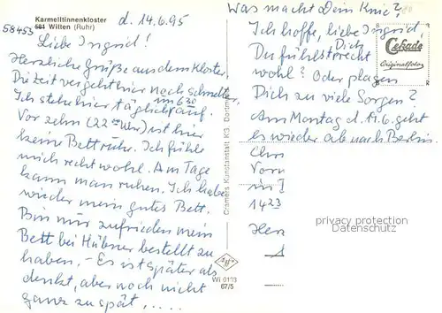 AK / Ansichtskarte Witten_Ruhr Karmelitinnenkloster Witten Ruhr