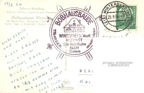 AK / Ansichtskarte Winterberg_Hochsauerland Blick zum Bobhaus Astenturm Altastenberg Fliegeraufnahme Winterberg_Hochsauerland