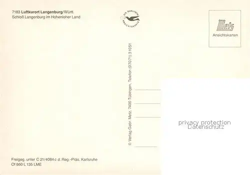 AK / Ansichtskarte Langenburg_Wuerttemberg Schloss Langenburg Hohenloher Land Fliegeraufnahme Langenburg Wuerttemberg