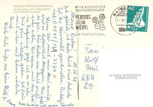 AK / Ansichtskarte Ratzeburg mit Kuranlage Park Roepersberg und Kurklinik Ratzeburg Ratzeburg