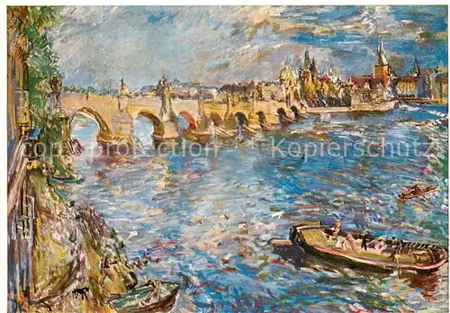 AK / Ansichtskarte Prag_Prahy_Prague Karlsbruecke Gemaelde Nationalgalerie Prag Prag_Prahy_Prague