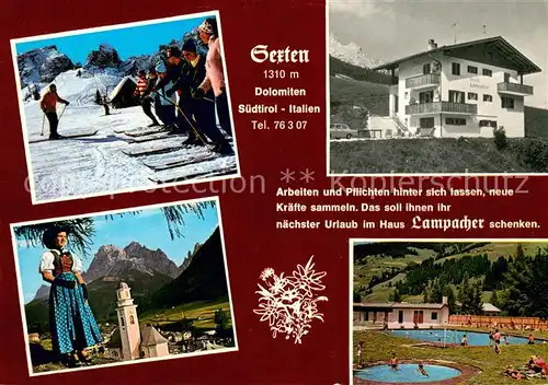 AK / Ansichtskarte Sexten_Sesto_Suedtirol Haus Lampacher Skikurs Schwimmbad Sexten_Sesto_Suedtirol
