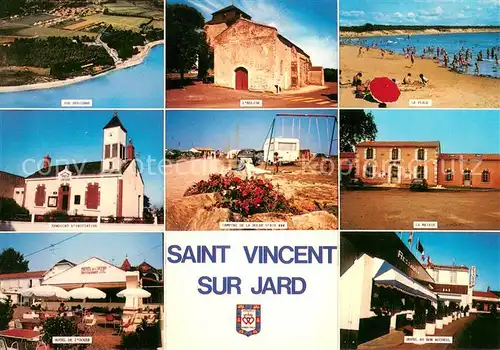 AK / Ansichtskarte Saint Vincent sur Jard Vue aerienne Syndicat dInitiative Hotel de lOcean LEglise La Plage La Mairie Hotel au Bon Accueil Saint Vincent sur Jard